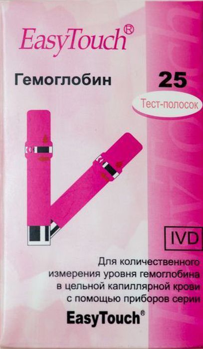 Тест-полоски на гемоглобин EasyTouch, 25 шт976 Тест-полоски на гемоглобин EasyTouch, 25 шт976Тест-полоски ИзиТач (EasyToch) для определения гемоглобина в крови. В упаковке 25 тест полосок. Только для прибора EasyTouch GCHb. Время измерения гемоглобина в крови - 6 секунд. Срок годности тест-полосок 3 месяца после вскрытия тубуса.
