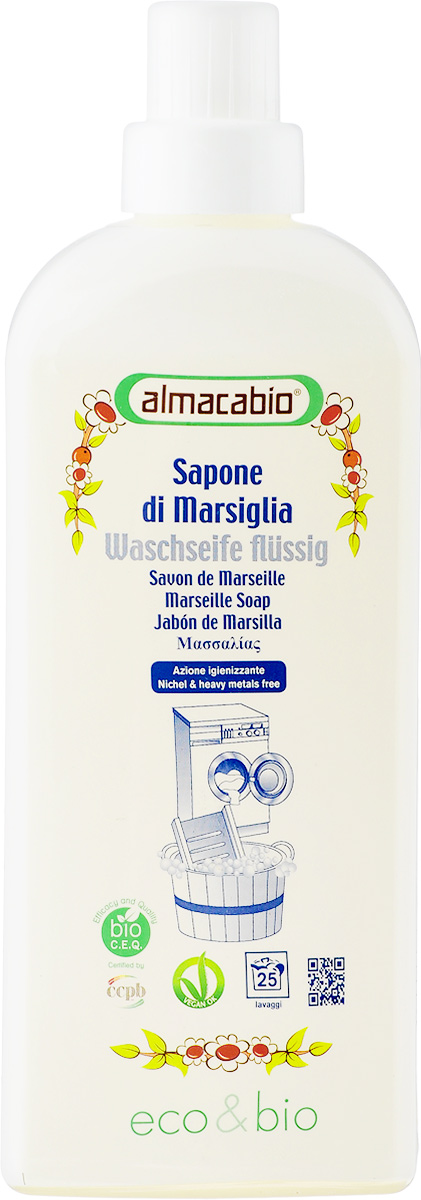 Мыло для стирки Almacabio Laundry Liquid Soap Marseille. Марсельское, жидкое, 1 л10646 Мыло для стирки Almacabio Laundry Liquid Soap Marseille. Марсельское, жидкое, 1 л10646Мыло для стирки Almacabio Laundry Liquid Soap Marseille. Марсельское специально разработано для стирки деликатных, шерстяных изделий: ангора, кашемир, мериносовая шерсть и шелк. Отлично удаляет загрязнения, смешанные пятна, пятна от жира, органических отходов. Устраняет неприятные запахи и оставляет приятный аромат. Придает одежде мягкость, смягчает волокна тканей. Не содержит загустителей, нейтрализует остатки щелочных веществ после стирки. Не требуется дополнительной специальной защиты стиральной машины от известковых отложений. Помогает предотвратить образование накипи и отложений. Оказывает антибактериальное действие. Товар сертифицирован.