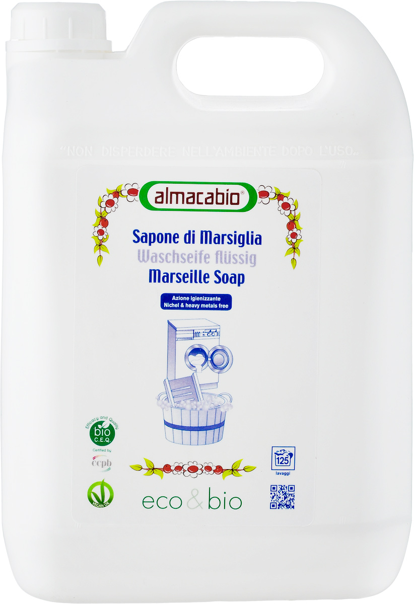 Мыло для стирки Almacabio Laundry Liquid Soap Marseille. Марсельское, жидкое, 5 л10647 Мыло для стирки Almacabio Laundry Liquid Soap Marseille. Марсельское, жидкое, 5 л10647Мыло для стирки Almacabio Laundry Liquid Soap Marseille. Марсельское специально разработано для стирки деликатных, шерстяных изделий: ангора, кашемир, мериносовая шерсть и щелк. Отлично удаляет загрязнения, смешанные пятна, пятна от жира, органических отходов. Устраняет неприятные запахи и оставляет приятный аромат. Придает одежде мягкость, смягчает волокна тканей. Не содержит загустителей, нейтрализует остатки щелочных веществ после стирки. Не требуется дополнительной специальной защиты стиральной машины от известковых отложений. Помогает предотвратить образование накипи и отложений. Оказывает антибактериальное действие. Товар сертифицирован.