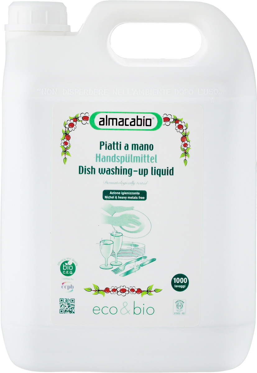 Средство для мытья посуды Almacabio Dish Washing-Up Liquid, 5 л15047 Средство для мытья посуды Almacabio Dish Washing-Up Liquid, 5 л15047Средство Almacabio Dish Washing-Up Liquid идеально подходит для мытья всех видов посуды: стеклянной, фарфоровой, эмалированной, керамической, из нержавеющей стали, алюминиевой, пластиковой. Удаляет все виды остатков пищи, устраняет запахи и дезинфицирует. Содержит растительный глицерин. Нейтральный PH фактор, глубокое обезжиривание, не содержит синтетических отдушек. Защищает кожу рук, смягчает и увлажняет. Не оставляет следов после высыхания. Не содержит фосфор, фосфаты, ферменты и ингредиенты природного происхождения. Товар сертифицирован.
