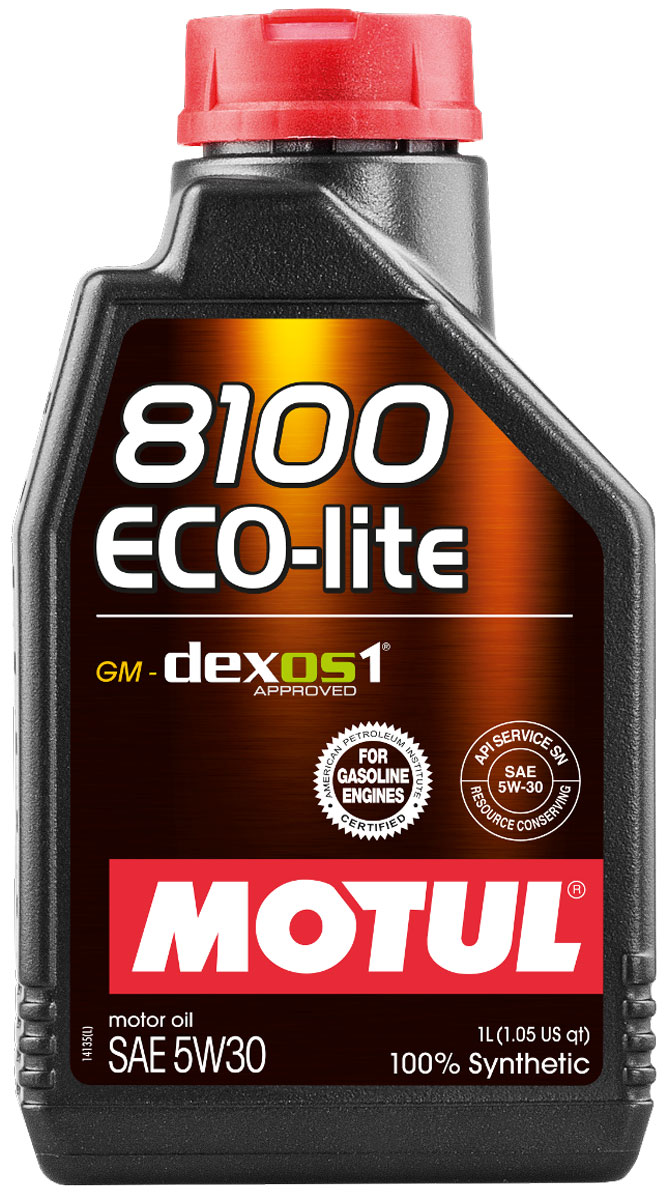 Масло моторное Motul 8100 Eco-Lite, синтетическое, 5W-30, 1 л107250 Масло моторное Motul 8100 Eco-Lite, синтетическое, 5W-30, 1 л107250100% синтетическое энергосберегающее моторное масло для современных бензиновых двигателей Honda, Subaru и Toyota, а так же других азиатских производителей, требующих масло класса вязкости 30. API Стандарты: API SERVICES SN; ILSAC GF-5 Одобрения: GM-dexos1