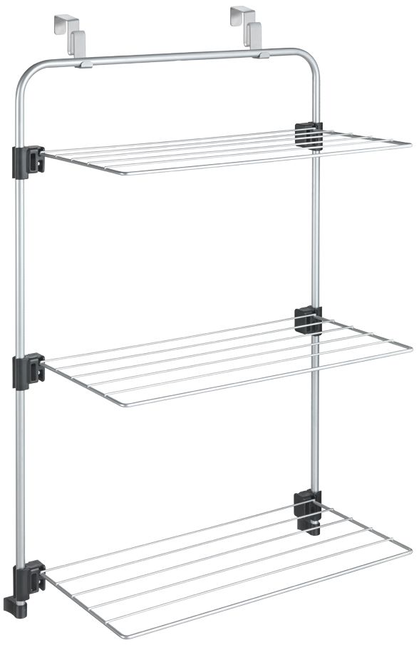 Сушилка для белья Metaltex Gale, навесная, 57 х 31 х 96 см40.60.62 Сушилка для белья Metaltex Gale, навесная, 57 х 31 х 96 см40.60.62Сушилка для белья Metaltex Gale - это удобная в использовании навесная сушилка. Изготовленная из стали покрытой полимерным покрытием Epotherm Protection. Она имеет 3 полки с 6 металлическими струнами (длиной 50,5 сантиметров каждая), которые выдерживают до 15 кг белья. Сушилка имеет складной механизм, благодаря которому она не займет много места. Сушилка крепится на дверь, на душевую кабинку, ее можно прикрепить в любом удобном для вас месте: в ванне, на балконе, в комнате. Гарантия на покрытие 5 лет.