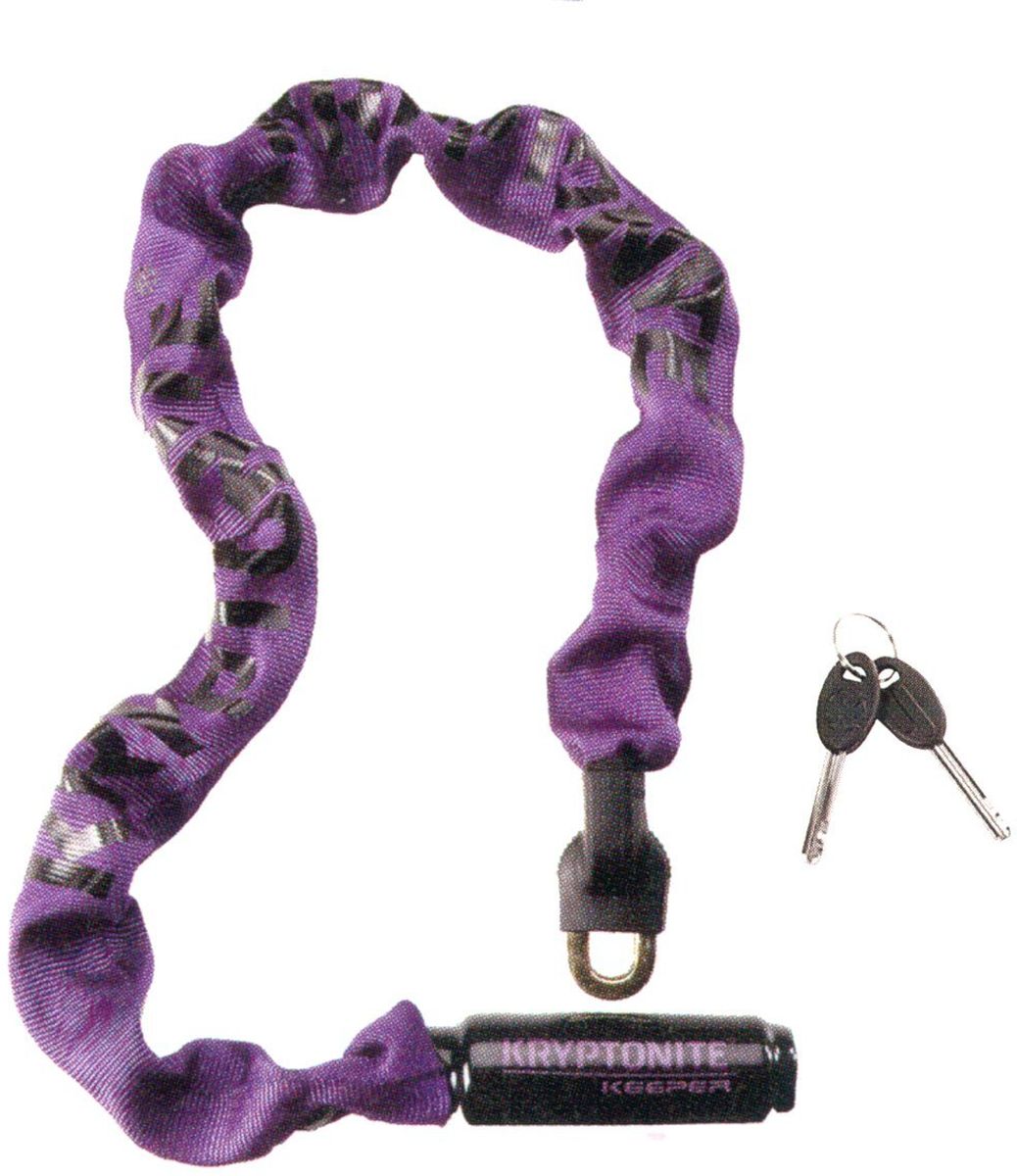 Замок велосипедный Kryptonite Chains Keeper 785 Integrated Chain, цвет: фиолетовый, черный0720018001614 Замок велосипедный Kryptonite Chains Keeper 785 Integrated Chain, цвет: фиолетовый, черный0720018001614Kryptonite Chains Keeper 785 Integrated Chain — базовая цепь, которая подойдет, чтобы пристегнуть ваш велосипед при походе в магазин или кафе. Если же вы планируете оставить ваш велосипед на более длительный срок, то мы советуем вам купить модель с усиленной защитой. По шкале производителя цепь имеет 5 из 10 уровень надежности. Закаленные звенья из марганцевой стали толщиной 7 мм. Покрытие цепи из нейлона, замка из винила. Компактные размеры. 2 ключа в комлекте. Программа Key Safe (заказ дополнительного ключа при потере). Уровень защиты 5 из 10. Диаметр звена цепи: 7 мм. Длина цепи: 85 см Вес модели: 1,35 кг.