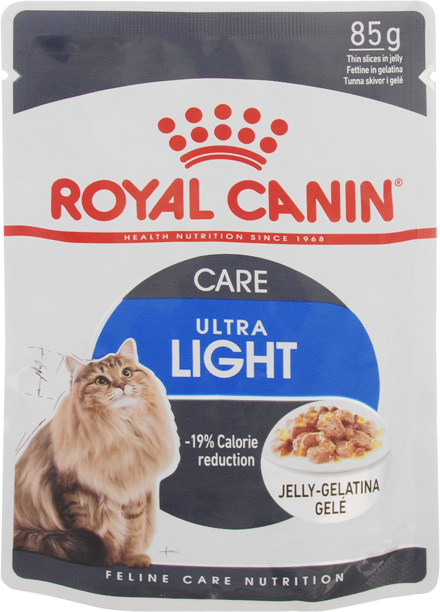 Консервы Royal Canin Ultra Light, для кошек, склонных к полноте, мелкие кусочки в желе, 85 г786001 Консервы Royal Canin Ultra Light, для кошек, склонных к полноте, мелкие кусочки в желе, 85 г786001Консервы Royal Canin Ultra Light - полнорационный влажный корм рекомендован кошкам старше 1 года. Излишний вес может нанести вред здоровью вашей кошки! Излишний вес у кошек обычно бывает вызван несбалансированностью между поступлением энергии (слишком большим количеством еды или высококалорийной диетой) и расходом энергии (недостаточной подвижностью). У взрослых кошек, особенно имеющих лишний вес, может развиться мочекаменная болезнь, возникающая из-за недостаточного потребления воды и редкого мочеиспускания Если при похудении используется питание с недостаточным содержанием белка, возможны потери не только жировой, но и мышечной массы кошки. -19% калорий. Влажный корм Ultra Light 10 помогает сократить количество спонтанно потребляемых кошкой калорий. L-карнитин стимулирует расщепление жиров. Поддержание мышечной массы. Способствует поддержанию мышечной массы кошки благодаря высокому содержанию биологически ценного протеина...