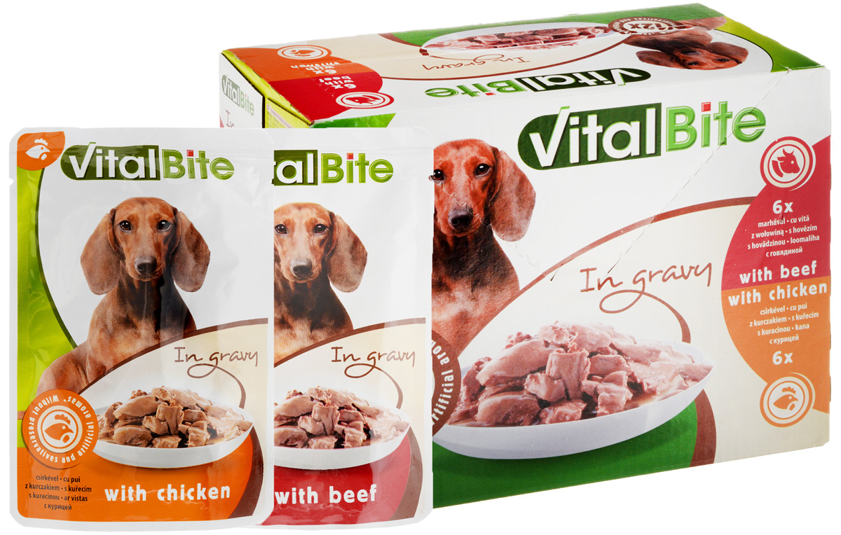 Консервы для собак VitalBite, говядина, 85 г х 6 шт, курица, 85 г х 6 шт14523 Консервы для собак VitalBite, говядина, 85 г х 6 шт, курица, 85 г х 6 шт14523Консервы для собак VitalBite - это полноценный консервированный корм для взрослых собак. В упаковке содержится 12 пауча: 6 - с говядиной в соусе, 6 - с курицей в соусе. Товар сертифицирован.