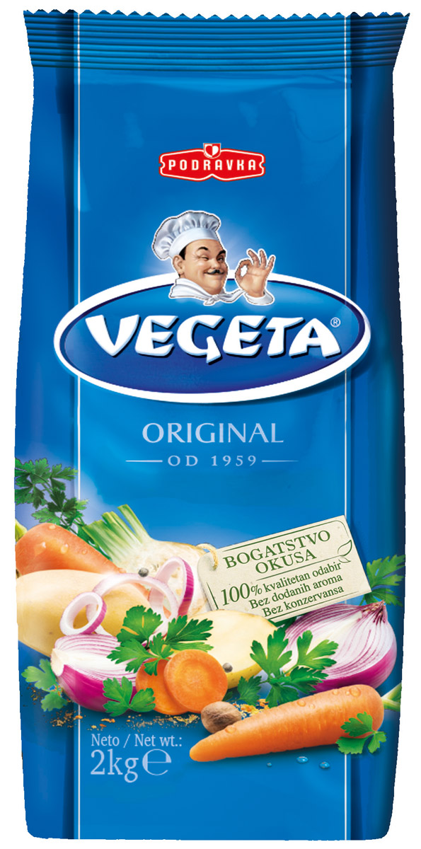 Vegeta универсальная приправа с овощами, 2 кг3110012 Vegeta универсальная приправа с овощами, 2 кг3110012Надежный спутник ваших кулинарных приключений уже более 50 лет, приправа Vegeta продолжает оставаться одним из самых известных хорватских продуктов, без которого практически невозможно представить себе приготовление пищи. Область применения этой комбинации сушеных овощей и специй не ограничена: это и овощи, и мясо, и гарниры, и все, что угодно на гриле, и минималистские блюда, и блюда из сложных деликатесов - одной чайной ложки приправы Vegeta всегда достаточно, чтобы почувствовать тонкую разницу. Поэтому, готовя еду, дайте свободу своей фантазии и наслаждайтесь - еще много новых комбинаций приправы Vegeta ждет встречи с вами! Уважаемые клиенты! Обращаем ваше внимание, что полный перечень состава продукта представлен на дополнительном изображении.