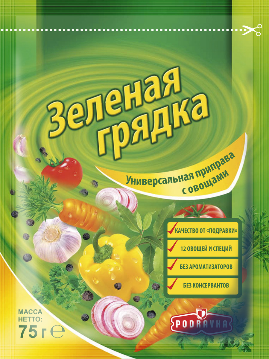 Podravka Зеленая грядка универсальная приправа с овощами, 75 г3200005 Podravka Зеленая грядка универсальная приправа с овощами, 75 г3200005Универсальная приправа с овощами Podravka Зеленая грядка содержит комбинацию нескольких видов специй и сушеных овощей, благодаря чему подчеркивает аромат главных компонентов блюда и делает его вкус богаче. Уважаемые клиенты! Обращаем ваше внимание, что полный перечень состава продукта представлен на дополнительном изображении.