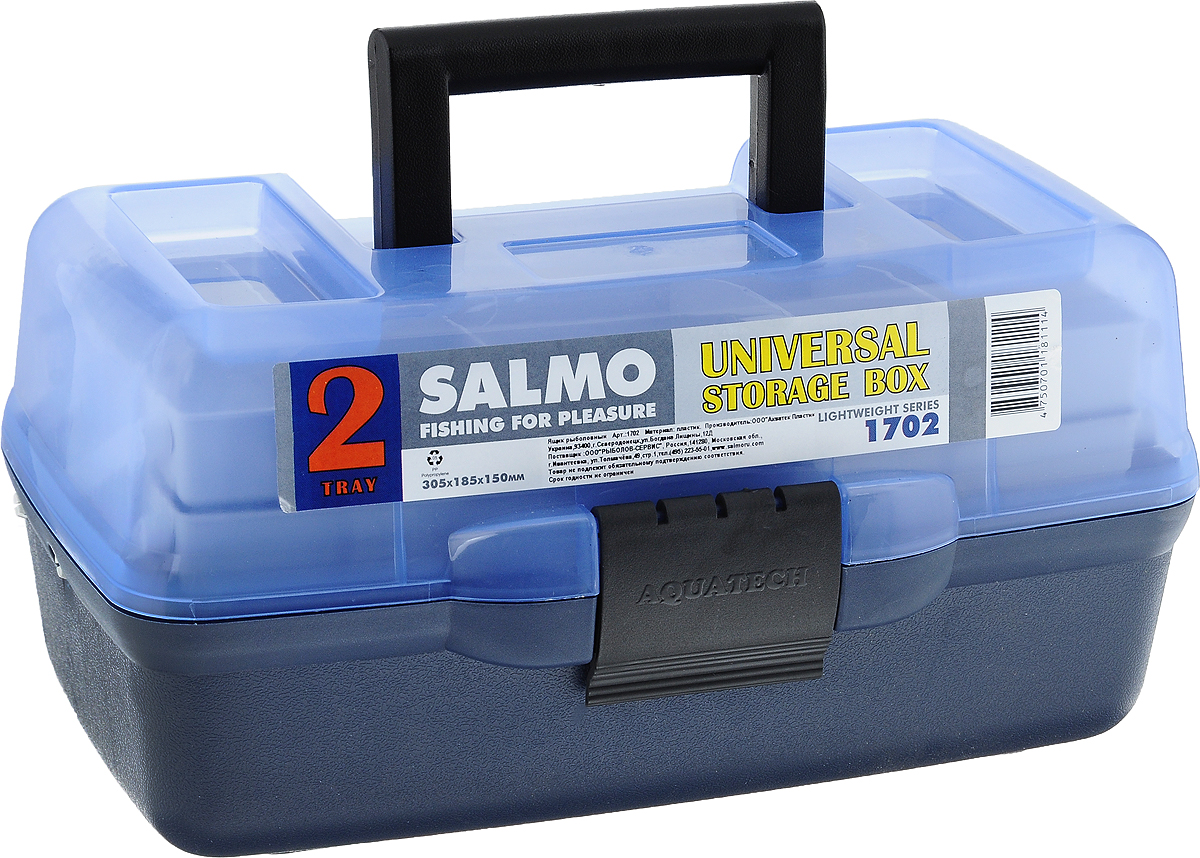 Ящик рыболовный Salmo, двухполочный, цвет: голубой1702 Ящик рыболовный Salmo, двухполочный, цвет: голубой1702Рыболовный ящик Salmo выполнен из пластика и отлично подойдет рыболовам. Эконом-версия ящика с подъёмными полками. Ящик Salmo более компактен и имеет меньший вес по сравнению с аналогами. Оборудован двумя подъёмными полками. В ящик можно положить все необходимое для длительного нахождения на рыбалке.