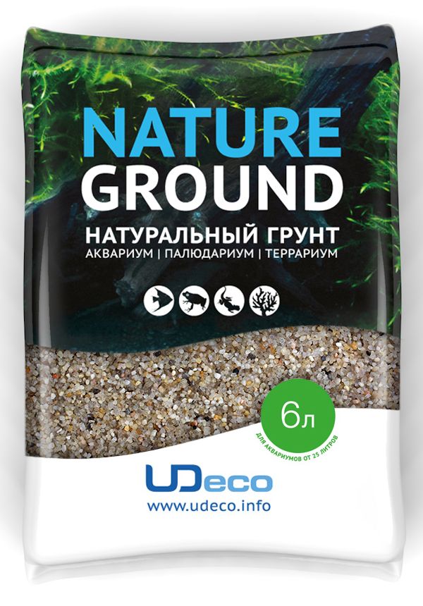 Грунт для аквариума UDeco Светлый песок, натуральный, 0,8-2 мм, 6 лUDC410126 Грунт для аквариума UDeco Светлый песок, натуральный, 0,8-2 мм, 6 лUDC410126Натуральный грунт UDeco Светлый песок предназначен специально для оформления аквариумов, палюдариумов и террариумов. Изделие готово к применению. Грунт UDeco порадует начинающих любителей природы и самых придирчивых дизайнеров, стремящихся к созданию нового, оригинального. Такая декорация придутся по вкусу и обитателям аквариумов и террариумов, которые ещё больше приблизятся к природной среде обитания. Необходимое количество грунта рассчитывается по формуле: длина аквариума х ширина аквариума х толщина слоя грунта. Предназначен для аквариумов от 25 литров. Фракция: 0,8-2 мм. Объем: 6 л.