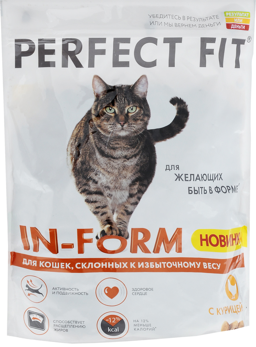 Корм сухой Perfect Fit In-Form для кошек со склонностью к избыточному весу, с курицей, 650 г4607065375058 Корм сухой Perfect Fit In-Form для кошек со склонностью к избыточному весу, с курицей, 650 г4607065375058Корм сухой Perfect Fit In-Form - это вкусное и сбалансированное питание для кошек, склонных к излишнему весу. Каждая кошка уникальна. Некоторые кошки любят весь день проводить за играми, другие, напротив, нежиться в удобстве. Однако тем из них, кому предпочтительнее проводить время, устроившись комфортно на диване, чаще грозит потеря идеальной фигуры. Для предотвращения этого используйте идеально согласованное, высококачественное питание, чтобы ваш ленивый любимец всегда оставался в форме и в хорошем настроении. Ключевые особенности: На 12% меньше калорий. Специальная рецептура позволяет снизить потребление калорий в каждом кормлении. Способствует расщеплению жиров. Содержит L-карнитин, который способствует расщеплению жиров. Здоровое сердце. Содержит таурин для поддержания здоровья сердца. Активность и подвижность. Поддержание оптимального веса способствует хорошей активности и подвижности животного. Корм не содержит ароматизаторов,...