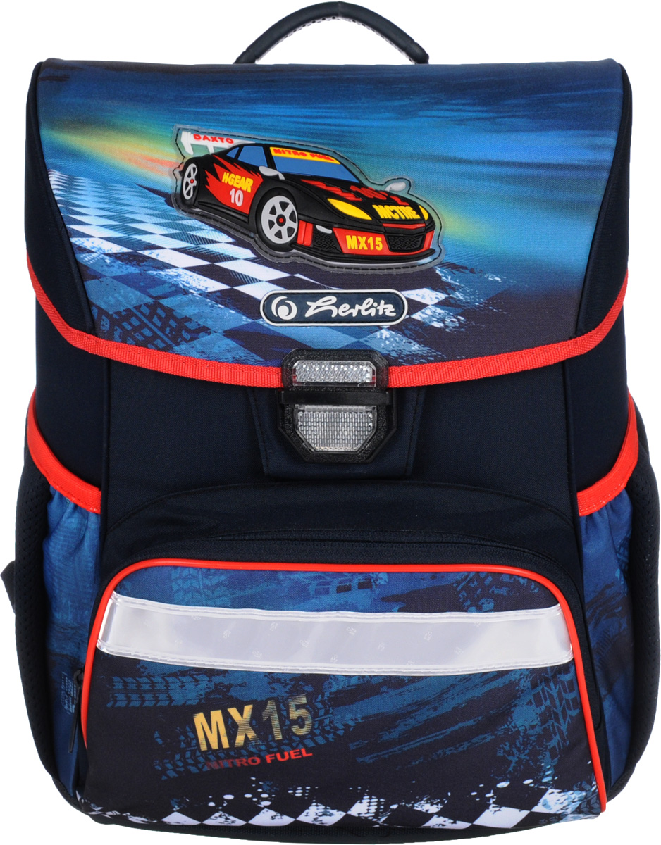 Herlitz Ранец школьный Loop Super Racer50008025 Herlitz Ранец школьный Loop Super Racer50008025Ранец Herlitz Loop Super Racer с эргономичной спинкой – лучшее решение для школьников. Широкие регулируемые лямки позволяют равномерно распределить нагрузку, не нагружая позвоночник. Модель изготовлена из полиэстера с водоотталкивающей пропиткой. Спинка и лямки выполнены из вентилируемого материала. Прочное пластиковое дно защищает от загрязнений. Светоотражающие полоски (на лямках, переднем и боковых карманах) из материала 3M Scotchlite предназначены для безопасности ребенка в темное время суток. Изделие закрывается с помощью легкого в управлении замка- защелки. Внутреннее отделение дополнено разделителем, позволяющим аккуратно распределить тетради и учебники. В наружный передний карман на молнии поместятся карандаши, пенал со школьными принадлежностями. Два боковых кармана c резинками и сетчатыми вставками подходят для хранения личных вещей, а также бутылочек с напитком. Под крышкой ранца расположен пластиковый кармашек для размещения расписания уроков....