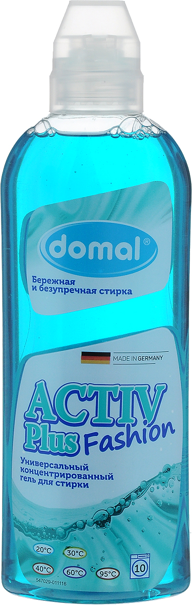 Гель для стирки Domal Activ, универсальный, концентрированный, 375 мл37521 Гель для стирки Domal Activ, универсальный, концентрированный, 375 мл37521Концентрированный гель Domal Activ Plus Fashion благодаря активной формуле с эффектом интенсивного пятноудаления безупречно растворяет всевозможные, даже глубоко въевшиеся и застарелые загрязнения. Регулярное использование Domal Activ сохранит форму и первоначальный внешний вид Ваших изделий. Произведен в Германии. Domal Activ идеально подходит для стирки изделий из любых тканей: хлопка, синтетических и смесовых тканей любых цветов. Бережно заботится о цвете и волокнах тканей, не повреждая их структуру. Предназначен для всех типов стиральных машин и ручной стирки при температуре от 20 до 95 градусов. Содержит добавки, препятствующие образованию накипи. Экономичен: 1 флакона средства достаточно для стирки 25 кг сухого белья . Не рекомендуется использовать для стирки изделий из шерсти и шелка.