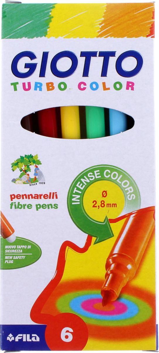 Giotto Набор фломастеров Turbo Color 6 цветов505602 Giotto Набор фломастеров Turbo Color 6 цветов505602AST 6 GIOTTO TURBO COLOR 6 цв. Фломастеры. Вентилируемый колпачок, фетровый наконечник. Чернила на водной основе. Легко отстирываются и смываются с рук. Открытый фломастер может храниться больше месяца. Яркие насыщенные цвета.