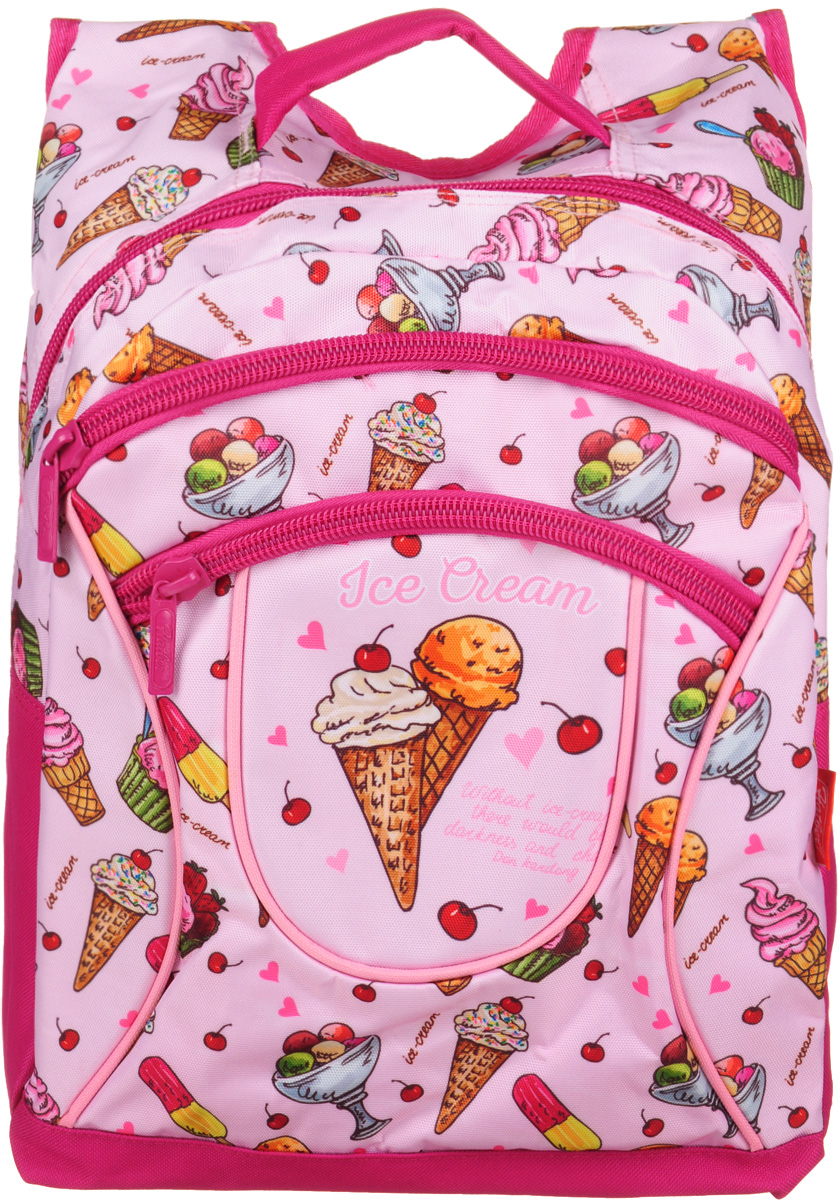 Hatber Рюкзак Basic Plus Ice CreamNRk_19080 Hatber Рюкзак Basic Plus Ice CreamNRk_19080Рюкзак Hatber Basic Plus Ice Cream - это стильный молодежный рюкзак, отличающийся легкостью и вместительностью. Изделие выполнено из полиэстера и оформлено принтом с изображением мороженого. Рюкзак имеет 2 вместительных отделения, закрывающихся на застежку-молнию. Внутри основного отделения расположен дополнительный карман. На лицевой стороне имеется карман на молнии. Текстильная ручка обеспечивает возможность переноски рюкзака в одной руке. Дно и спинка изделия уплотнены. Широкие мягкие лямки в форме маечки гарантируют максимальный комфорт.