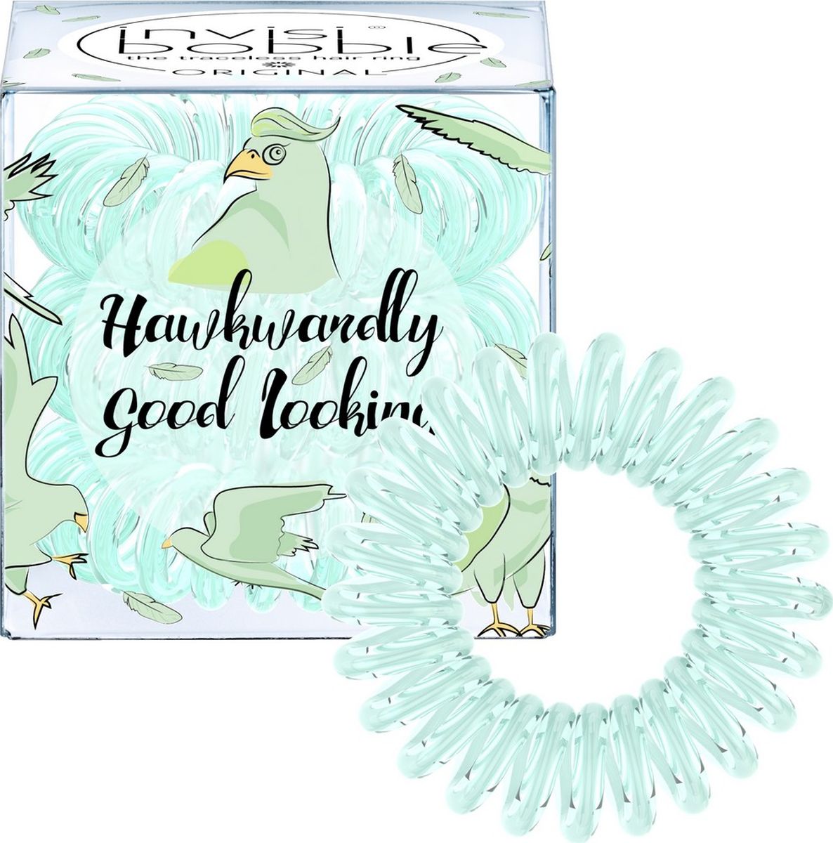 Invisibobble Резинка-браслет для волос ORIGINAL Hawkwardly Good Looking3074 Invisibobble Резинка-браслет для волос ORIGINAL Hawkwardly Good Looking3074Резинки-браслеты invisibobble ORIGINAL Hawkwardly Good Looking серо-зеленого цвета из лимитированной тематической коллекции invisibobble Circus. Эксклюзивная упаковка с изображением Красавчика-ястреба подарит яркое фестивальное настроение! Резинки invisibobble подходят для всех типов волос, надежно фиксируют прическу, не оставляют заломы и не вызывают головную боль благодаря неравномерному распределению давления на волосы. Кроме того, они не намокают и не вызывают аллергию при контакте с кожей, поскольку изготовлены из искусственной смолы.