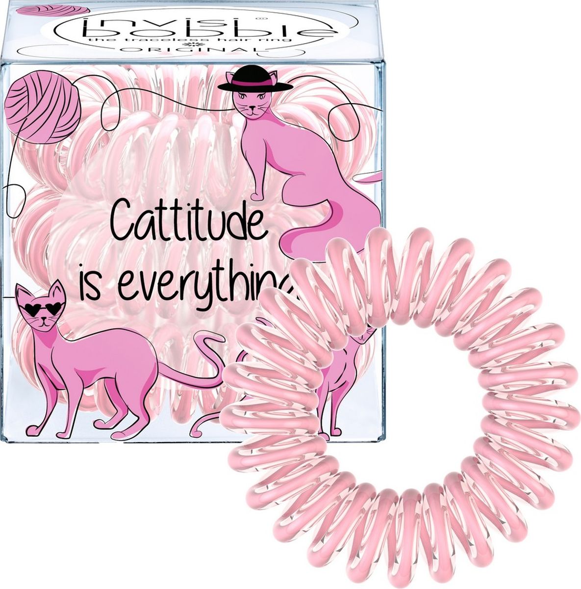 Invisibobble Резинка-браслет для волос ORIGINAL Cattitude Is Everything!3076 Invisibobble Резинка-браслет для волос ORIGINAL Cattitude Is Everything!3076Резинки-браслеты invisibobble ORIGINAL Cattitude is Everything! пудрового цвета из лимитированной тематической коллекции invisibobble Circus. Эксклюзивная упаковка с изображением Кошки-кокетки подарит яркое фестивальное настроение! Резинки invisibobble подходят для всех типов волос, надежно фиксируют прическу, не оставляют заломы и не вызывают головную боль благодаря неравномерному распределению давления на волосы. Кроме того, они не намокают и не вызывают аллергию при контакте с кожей, поскольку изготовлены из искусственной смолы.