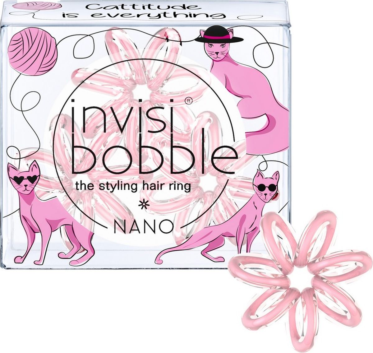 Invisibobble Резинка-браслет для волос NANO Cattitude Is Everything!3079 Invisibobble Резинка-браслет для волос NANO Cattitude Is Everything!3079Резинки-браслеты invisibobble ORIGINAL Cattitude is Everything! пудрового цвета из лимитированной тематической коллекции invisibobble Circus. Эксклюзивная упаковка с изображением Кошки-кокетки подарит яркое фестивальное настроение! Резинки invisibobble подходят для всех типов волос, надежно фиксируют прическу, не оставляют заломы и не вызывают головную боль благодаря неравномерному распределению давления на волосы. Кроме того, они не намокают и не вызывают аллергию при контакте с кожей, поскольку изготовлены из искусственной смолы.