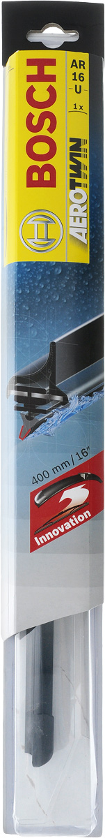 Щетка стеклоочистителя Bosch AR16U, бескаркасная, со спойлером, длина 40 см3397006824 Щетка стеклоочистителя Bosch AR16U, бескаркасная, со спойлером, длина 40 см3397006824Бескаркасная универсальная щетка Bosch AR16U, выполненная по современной технологии из высококачественных материалов, предназначена для установки на стекло автомобиля. Отличается высоким качеством исполнения и оптимально подходит для замены оригинальных щеток, установленных на конвейере. Обеспечивает качественную очистку стекла в любую погоду. Изделие оснащено многофункциональным адаптером Multi-Clip, который превосходно подходит для наиболее распространенных типов креплений. Простой и быстрый монтаж. AEROTWIN - серия бескаркасных щеток компании Bosch. Щетки имеют встроенный аэродинамический спойлер, что делает их эффективными на высоких скоростях, и изготавливаются из многокомпонентной резины с применением натурального каучука. Тип крепления: 1.