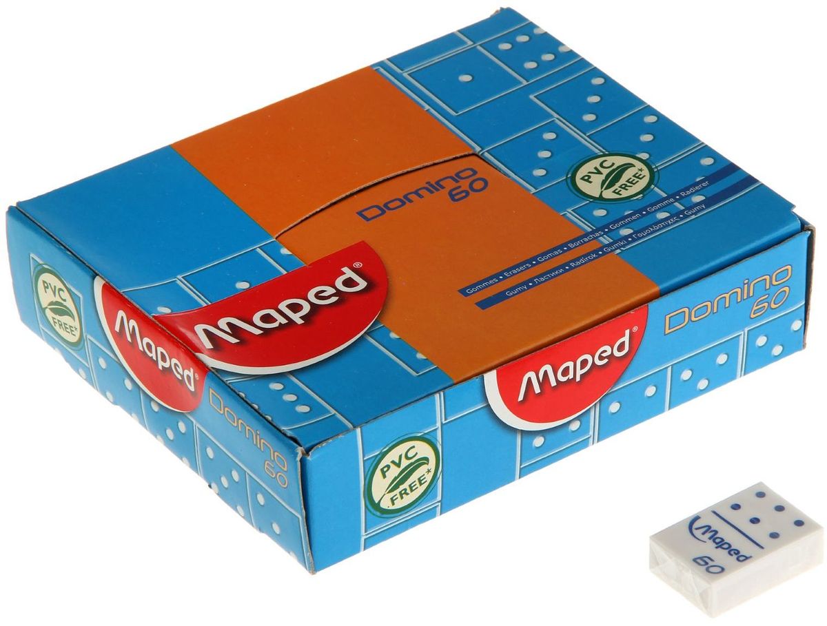 Maped Ластик Domino мини1182305 Maped Ластик Domino мини1182305Ластик — канцелярская принадлежность, предназначенная для удаления карандашных (иногда чернильных) надписей с бумаги и других поверхностей. Он обладает важными качествами, которые помогают ему убирать следы пишущего предмета с бумаги: материал, из которого сделана резинка, крошащийся, что является необходимым условием отделения маленьких частичек ластика во время процесса стирания и постоянного обновления поверхности ластик отличается абразивными (шлифующими) свойствами, которые необходимы для удаления остаточных следов карандаша с бумажной поверхности. Ластик DOMINO мини станет отличным помощником для детей и взрослых в любых ситуациях: в школе, на работе или дома!