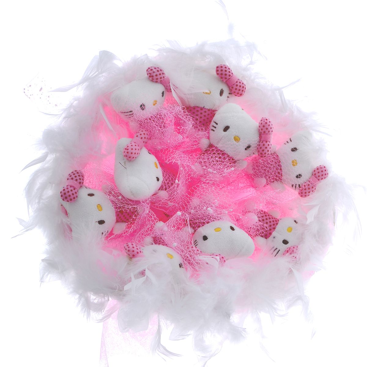 Букет из игрушек Toy Bouquet Котята, цвет: розовый, 9 игрушекC002-9-41 Букет из игрушек Toy Bouquet Котята, цвет: розовый, 9 игрушекC002-9-41Букет из 9 мягких милых Кити, упакован в мягкую струящуюся органзу розового цвета с добавлением флористической сетки, декорирован великолепным пышным боа по краю букета и перевязан широкой атласной лентой с добавлением серебристой парчовой тесьмы Мягкие игрушки, оформленные в букет – приятный подарок для любимой, для мамы, подруги или для ребенка. Оригинальные букеты торговой марки TOY BOUQUET из мягких игрушек прекрасно подойдут для многих праздников: День Святого Валентина, 8 марта, день рождения, выпускной, а также на другие памятные даты или годовщины.
