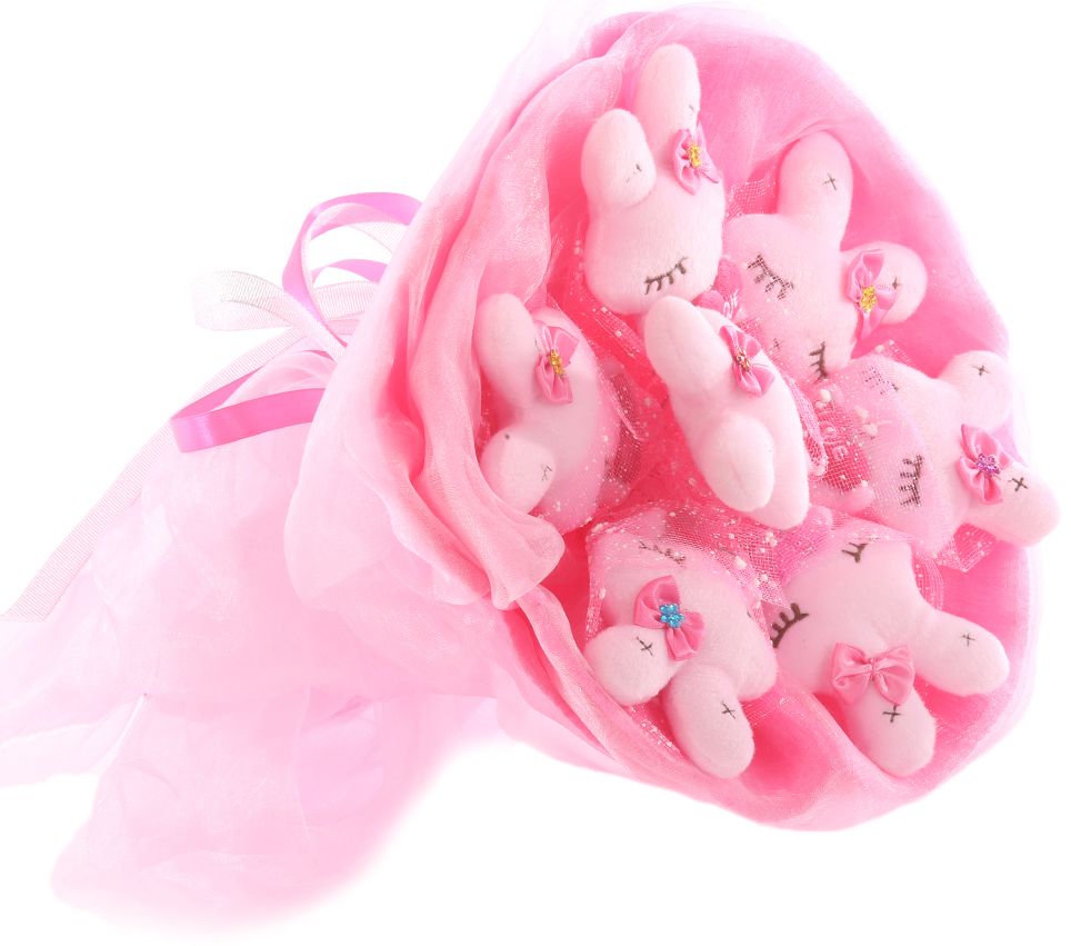 Букет из игрушек Toy Bouquet Зайчата, цвет: розовый, 7 игрушекRW004-7-41 Букет из игрушек Toy Bouquet Зайчата, цвет: розовый, 7 игрушекRW004-7-41Букет из 7 милых зайчиков, розового цвета, упакован в мягкую струящуюся органзу с добавлением флористической сетки, перевязан широкой атласной лентой с добавлением серебристой парчовой тесьмы. Мягкие игрушки, оформленные в букет – приятный подарок для любимой, для мамы, подруги или для ребенка. Оригинальные букеты торговой марки TOY BOUQUET из мягких игрушек прекрасно подойдут для многих праздников: День Святого Валентина, 8 марта, день рождения, выпускной, а также на другие памятные даты или годовщины.