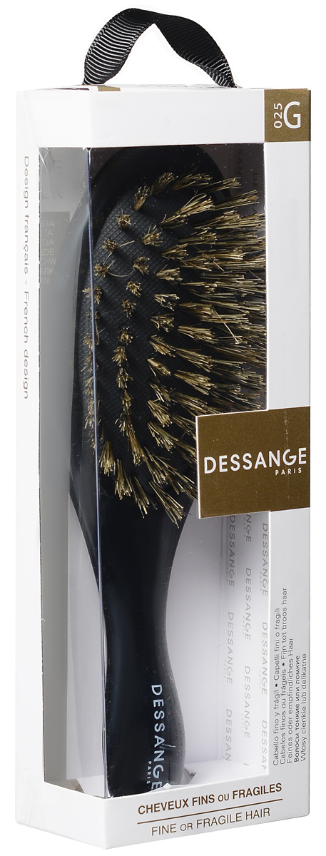 Dessange Щетка массажная, с щетиной из натурального шелка, для тонких и ломких волос, цвет: черный956025_черный Dessange Щетка массажная, с щетиной из натурального шелка, для тонких и ломких волос, цвет: черный956025_черныйМассажная щетка Dessange с щетиной из натурального шелка прекрасно подойдет для деликатного расчесывания и выпрямления тонких и ломких волос. Идеально отшлифованные кончики щетинок не царапают кожу головы и исключают травмирование волос. Пластик, из которого изготовлена щетка, безопасен в использовании, высокоустойчив к истиранию и механическим воздействиям. Компактные размеры щетки позволяют ей уместится практически в любой дамской сумочке. Размер рабочей поверхности щетки: 9 см х 5,5 см. Товар сертифицирован.