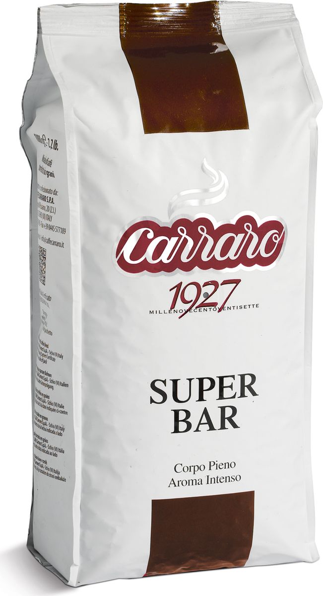 Carraro Super Bar кофе в зернах, 1 кг8000604001412 Carraro Super Bar кофе в зернах, 1 кг8000604001412Кофе Карраро Супер Бар - натуральный жареный высший сорт, в зернах. Средняя обжарка. Арабика - 85%, Робуста - 15%.