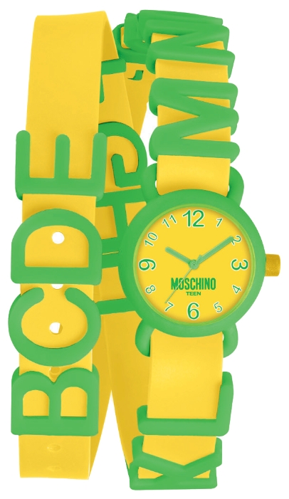 Наручные часы для девочки Moschino, цвет: желтый, зеленый. MW0329MW0329 Наручные часы для девочки Moschino, цвет: желтый, зеленый. MW0329MW0329Наручные часы Moschino, кварцевые, корпус из пластика