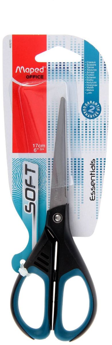 Maped Ножницы Essentials Soft 17 см1223756 Maped Ножницы Essentials Soft 17 см1223756Канцелярские ножницы — это предмет, которым мы пользуемся едва ли не ежедневно. Но, к сожалению, эта вещь часто ломается либо теряется в самый нужный момент. Ножницы Essentials Soft 17см, эргономичные ручки, мягкие вставки, европодвес станут прекрасным бытовым помощником для вас и ваших детей! Они изготовлены из прочного металла, значит, при аккуратном отношении прослужат вам долго. Область применения таких ножниц достаточно широка: их можно использовать дома, в школе, на работе для разрезания любых видов бумаги и картона.