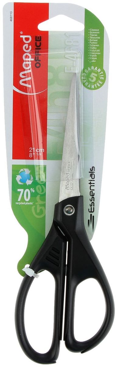 Maped Ножницы Essentials Green 21 см1320310 Maped Ножницы Essentials Green 21 см1320310Канцелярские ножницы — это предмет, которым мы пользуемся едва ли не ежедневно. Но, к сожалению, эта вещь часто ломается либо теряется в самый нужный момент. Ножницы Essentials Green 21см, эргономичные, асимметричные станут прекрасным бытовым помощником для вас и ваших детей! Они изготовлены из прочного металла, значит, при аккуратном отношении прослужат вам долго. Область применения таких ножниц достаточно широка: их можно использовать дома, в школе, на работе для разрезания любых видов бумаги и картона.