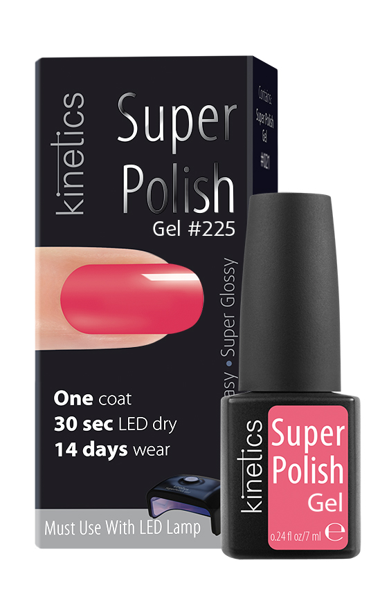Kinetics Однофазный гель-лак Super Polish, 7 мл, тон 225KGSP225 Kinetics Однофазный гель-лак Super Polish, 7 мл, тон 225KGSP225Однофазный гель-лак работает быстрее, чем любой лак или гель-лак. Вся процедура нанесения с сушкой - около 10 мин. Не требует базового и верхнего покрытия. Наносится как обычный лак для ногтей - в один простой шаг. Полимеризуется 30 секунд в LED-лампе или 2 минуты в UV-лампе. Ногти выглядят натурально и без лишнего объема. Экономит время и бюджет. Достаточно 10 минут для создания маникюра с Super Polish стойкостью до 14 дней! Идеальное снятие, не повреждает ногти.