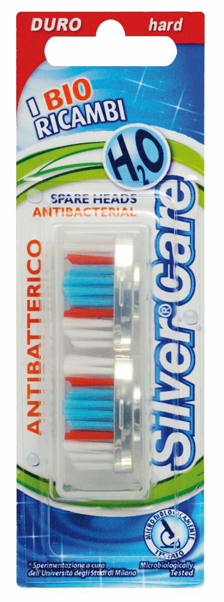 Silver Care Н2О головки сменные (в футляре 2 шт) арт.5823058 Silver Care Н2О головки сменные (в футляре 2 шт) арт.5823058Комплект сменных головок со щетиной жесткой степени благодаря волнообразной подстрижке особенно эффективно борется с бактериальным налетом. Рекомендуется при повышенном образовании зубного камня, в том числе курильщикам, любителям кофе, чая.