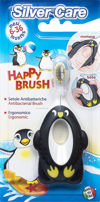 Silver Care Happy Brush Soft от 6 месяцев до 3 лет, зубная щетка для малышей, мягкая24654 Silver Care Happy Brush Soft от 6 месяцев до 3 лет, зубная щетка для малышей, мягкая24654Предназначена для чистки первых зубиков малыша, экстрамягкая щетина. Совмещение зубной щетки и ручки-кусалки помогает ребенку привыкнуть к процедуре чистки зубов. Мягкие щетинки обработаны серебром 999 пробы для антибактериального эффекта.