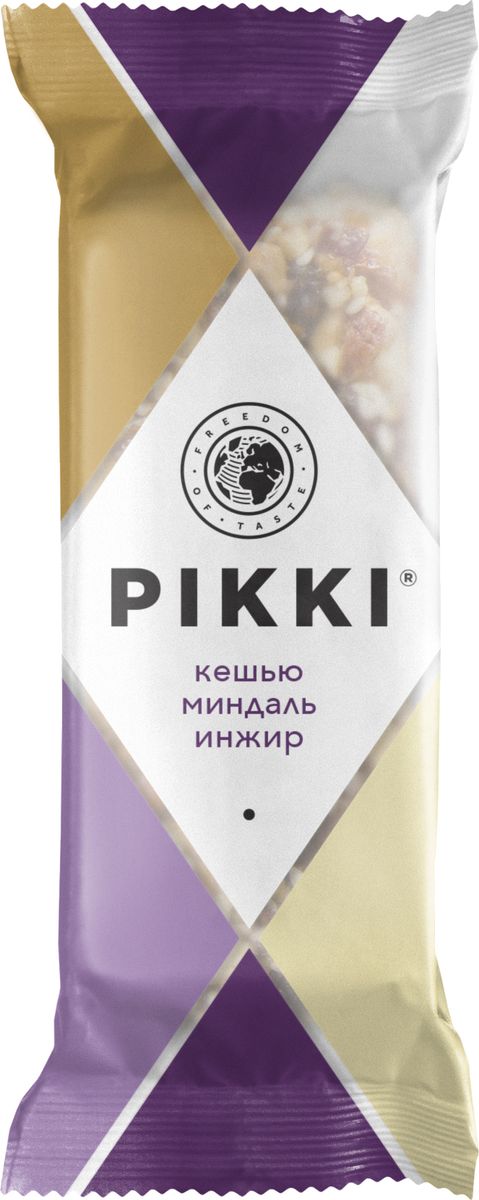 Pikki Кешью-Миндаль-Инжир батончик орехово-фруктовый, 35 гУТ040810397 Pikki Кешью-Миндаль-Инжир батончик орехово-фруктовый, 35 гУТ040810397Полезные снеки из орехов, злаков и сухофруктов для быстрого перекуса.