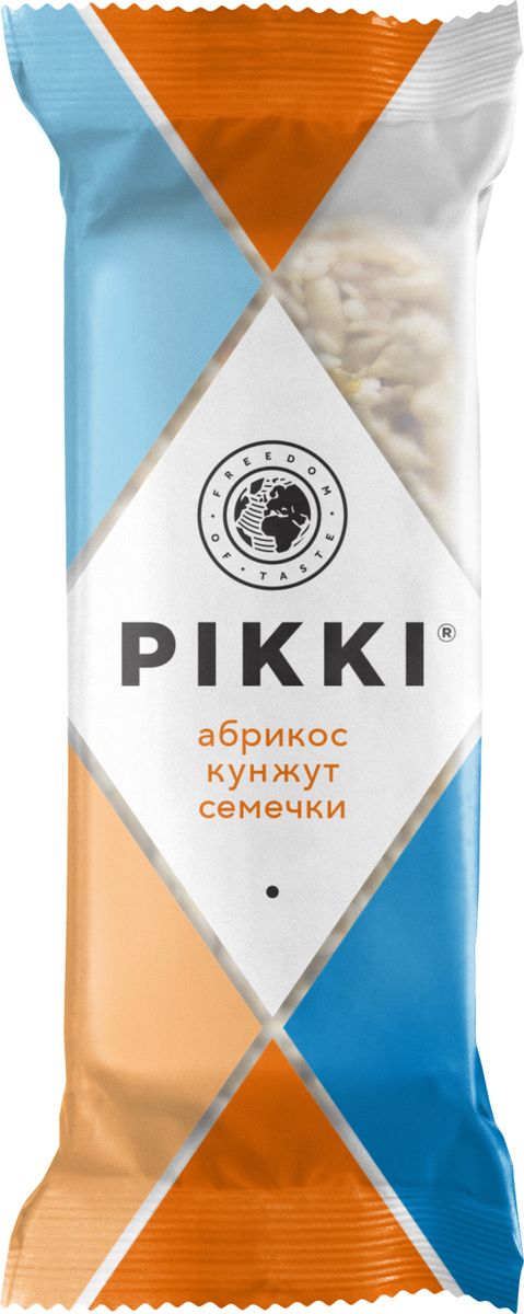 Pikki Абрикос-Кунжут-Семечки батончик орехово-фруктовый, 35 гУТ040810391 Pikki Абрикос-Кунжут-Семечки батончик орехово-фруктовый, 35 гУТ040810391Полезные снеки из орехов, злаков и сухофруктов для быстрого перекуса.