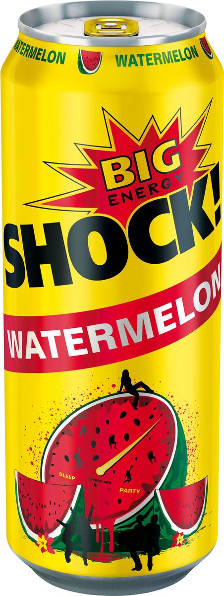 Bigshock! Watermellon энергетический напиток, 0,5 лУТ040810371 Bigshock! Watermellon энергетический напиток, 0,5 лУТ040810371Bigshock! - энергия со вкусом. Освежающий ароматный напиток, содержащий натуральный кофеин, таурин, витамины и 10% фруктового сока. Умеренная газация. Долгое послевкусие. Неподражаемый вкус. Взбудораживающий эффект. Снимает усталость и освежает внимание. Подходит для увеличения физической активности. Употреблять охлажденным! Хранить в сухих, чистых помещениях при относительной влажности воздуха не более 75%. При температуре от 0`С до +20`С