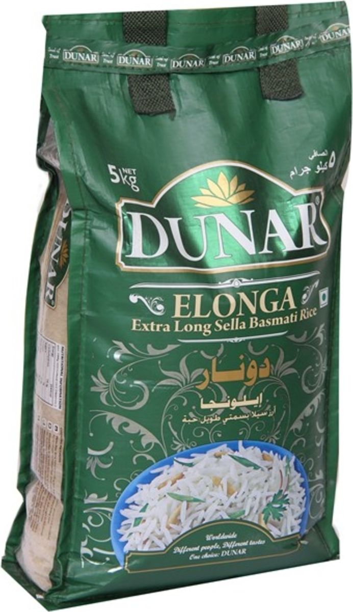 Dunar Elonga Sella пропаренный басмати рис, 5 кгДунар 12 Dunar Elonga Sella пропаренный басмати рис, 5 кгДунар 12Пропаренный кремовый рис басмати, выдержка риса 2 года, длина риса в приготовленном виде 19 мм