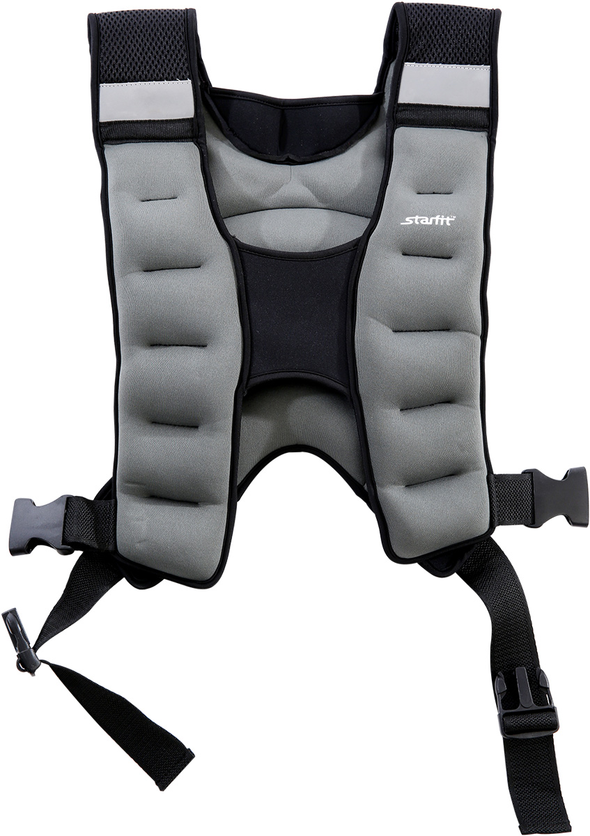 Жилет-утяжелитель Starfit WT-301, цвет: серый, 10 кгУТ-00009802 Жилет-утяжелитель Starfit WT-301, цвет: серый, 10 кгУТ-00009802Жилет-утяжелитель WT-301 – аксессуар для любых видов тренировок: бег, статические упражнения, функциональный тренинг. Особо мягкий неопреновый материал приятен на ощупь, препятствует натиранию кожи даже во время интенсивных нагрузок. Анатомическая форма и нескользящий материал лямок надежно фиксируют жилет на теле спортсмена.