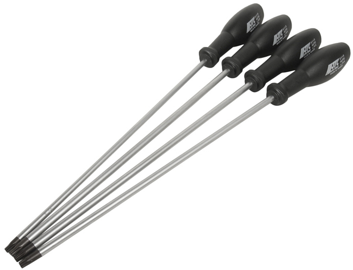 JTC Набор отверток удлиненных TORX, 4 шт. JTC-5115JTC-5115 JTC Набор отверток удлиненных TORX, 4 шт. JTC-5115JTC-5115Размер: Т20, Т25, Т27, Т30. Длина стержня: 250 мм. (10”) Материал ручки: нейлон. Материал стержня: хроммолибденовая сталь. Предназначен для работы в труднодоступных местах. Применение: снятие и установка дверных ручек Мерседес (Mercedes-Benz), БМВ (BMW), Фольксваген (Volkswagen), Ауди (Audi) и т.д.