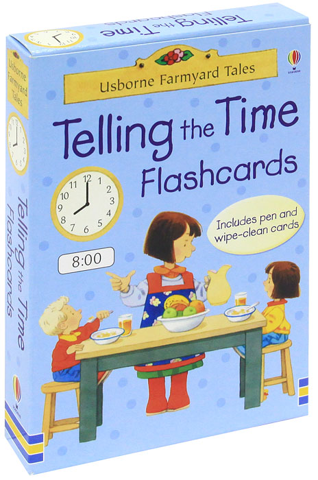 Telling the Time Flashcards (набор из 50 карточек и маркера)12296407 Telling the Time Flashcards (набор из 50 карточек и маркера)12296407Farmyard Tales telling the time flashcards Contains 50 colourful cards showing the time in words, numbers and on a clear clock face. The reverse of each card illustrates a scene of what is happening on Apple Tree Farm at that time. Includes 15 extra wipe-clean cards and pen, for children to fill in the time themselves. Full instructions on how to use the cards are included. К изданию прилагается маркер черного цвета. Размеры маркера 14 см х 1 см.