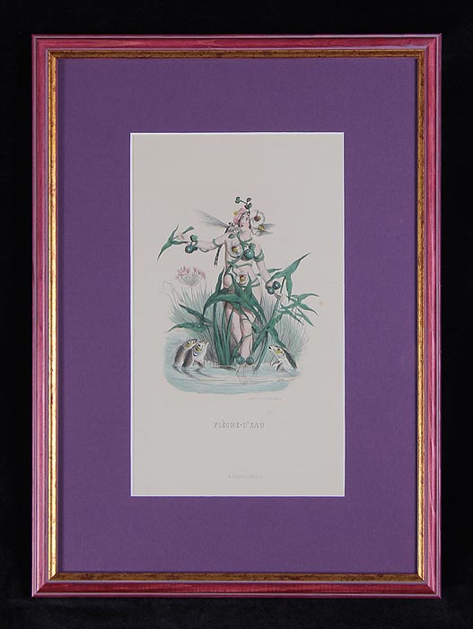 Мисс Стрелолист (Fleche-DEau). Гранвиль. Из серии Одушевленные цветы (Les Fleurs animees). Литография, акварель. Франция, 1840 годАОКАУП Мисс Стрелолист (Fleche-DEau). Гранвиль. Из серии Одушевленные цветы (Les Fleurs animees). Литография, акварель. Франция, 1840 годАОКАУППревосходно для изысканного подарка! Оригинальная цветная литография из серии Les Fleurs animees, выполненная известнейшим французским иллюстратором и рисовальщиком XIX века Жаном Гранвилем. Мисс Стрелолист - прекрасная полуобнаженная дева, на которой из одежды лишь сплетенные между собой стебли и цветы стрелолиста. На плече у красавицы - стрекоза, в воде рядом с ней - рыбки. Великолепная работа знаменитого графика! Литография из серии Les Fleurs animees - это неповторимое украшение интерьера и тонкий комплимент Вашему вкусу! Цветная литография, ручная раскраска акварелью. Париж, 1840 год. Автор - французский рисовальщик-иллюстратор Жан Иньяс Изидор Гранвиль (фр. Jean Ignace Isidore Gerard, по прозвищу Grandville; 1803-1847). Литограф E. Deligne. Лист из серии Одушевленные цветы (Les Fleurs animees). Литография заключена в раму и паспарту. Размер рамы 27 х 37 см. Размер окна 14 х 24 см. В нижней части листа указаны...