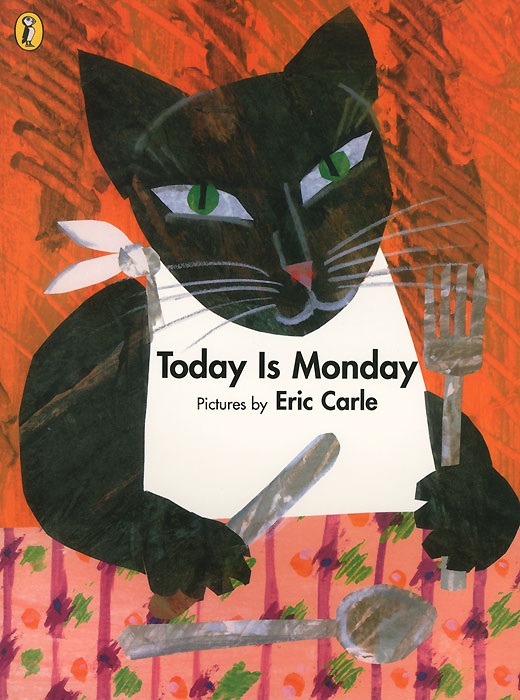 Today is Monday - Eric Carle12296407String beans, spaghetti, Zoooop, roast beef, fresh fish, chicken and ice cream are the delicious fare during the week in this popular childrens song. Until Sunday. Then, all the worlds children are invited to come together and share in the meal. Celebrated artist Eric Carle brings new energy to these much-loved verses as lively animals parade across the page, munching on favorite dishes, and introducing young readers to the names of the days of the week. Both art and song invite children to join in the procession and sing along.