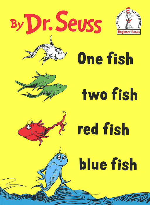 One Fish Two Fish Red Fish Blue Fish - Dr. Seuss12296407From there to here, from here to there, funny things are everywhere... So begins this classic Beginner Book by Dr. Seuss. Beginning with just five fish and continuing into flights of fancy, One Fish Two Fish Red Fish Blue Fish celebrates how much fun imagination can be. From the can-opening Zans to the boxing Gox to the winking Yink who drinks pink ink, the silly rhymes and colorful cast of characters create an entertaining approach to reading that will have every child giggling from morning to night: Today is gone. Today was fun. Tomorrow is another one. Originally created by Dr.Seuss, Beginner Books encourage children to read all by themselves, with simple words and illustrations that give clues to their meaning.