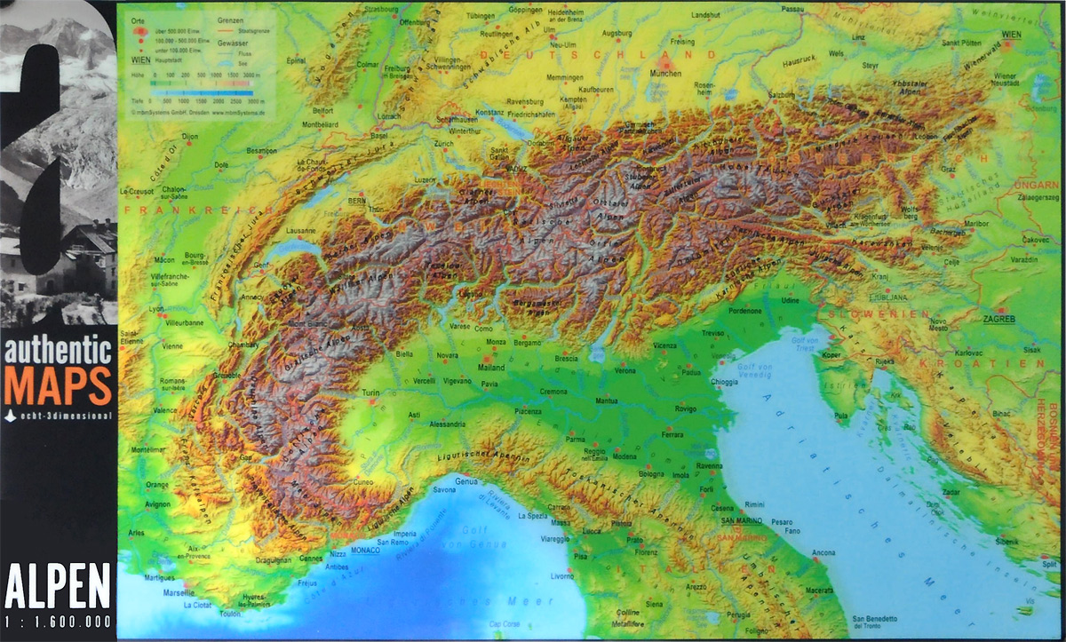 Альпы. Настенная голографическая 3D карта / Alpen: Authentic Maps