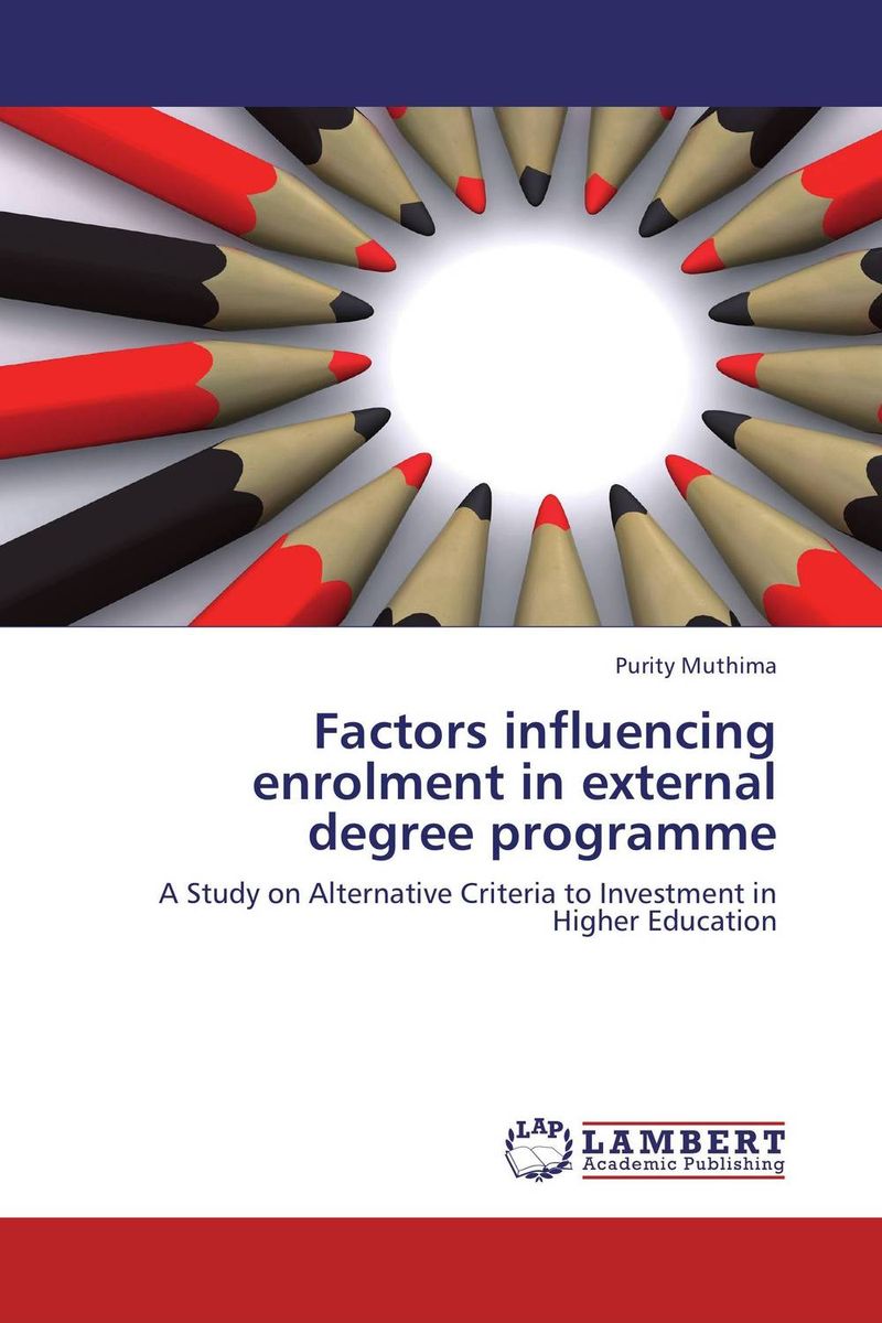 Factors influencing enrolment in external degree programme12296407 Factors influencing enrolment in external degree programme12296407The demand for higher education has been so high such that face-to-face mode of content delivery cannot effectively accomodate all the students who want to invest in University education.This has resulted to universities looking for alternative modes of content delivery which are effective and efficient in ensuring quality.Among these modes is the External Degree Programme.It involves a degree offered by a university to students who are not required to be physically present within the geographic territory of the institution. Students may obtain the degree by passing examinations once they have reached the required standard, or by having successfully completed a programme put together from various courses or modules.This book provides an overview of factors that influence students enrolment in the external degree programme of University of Nairobi.Further,the book proposes recommendations to educational stakeholders on strategies to assist students commplete their courseswithin the...