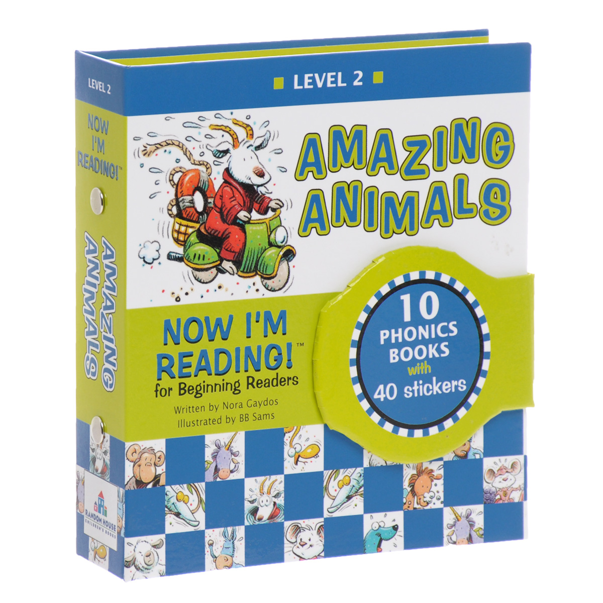 Now Im Reading! Level 2: Amazing Animals (  10  + ) - Nora Gaydos, B. B. Sams12296407LEARN TO READ WHILE HAVING FUN! Zany illustrations, funny animal stories, and teacher-approved learning methods come together in this collection of 10 story booklets for young readers to enjoy. Meet an ape baking a cake for his date, a mule who makes music, a floating goat, and more in this collection of humorous stories and zany illustrations! Each of the stories in this Level 2 reader focuses on one specific long vowel sound and uses simple, clear text and a building-block approach to help beginning readers have fun while learning key words. Includes 10 story booklets, 40 incentive stickers, After You Read easy comprehension questions and Skills in This Story sections in each book, and a parent guide to help parents get the most out of each story booklet. Perfect for ages 4 and up! Level 2 NIR readers focus on long and short vowel sounds, expanded simple consonant sounds, and beginning sight word reinforcement.     , ...