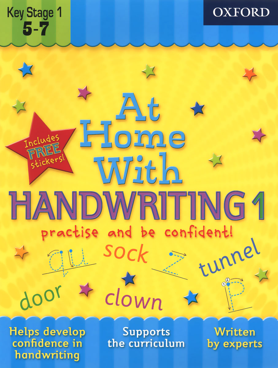 At Home With Handwriting 112296407 At Home With Handwriting 112296407At Home With Handwriting 1 is a fun activity workbook for children, aged 5-7 years, to do at home. Using a variety of tasks such as filling in missing letters and copying, children will establish a comfortable and efficient pencil grip, write correctly formed letters, and leave appropriate gaps between words. Numbers, capital letters, and vowels are all included in the activities too. The illustrated step-by-step activities are simple enough for children to work through on their own, or equally perfect to do together with an adult giving encouragement. Useful tips support adults so that they can encourage learning gently - plus there are more than enough funky stickers to reward your child as they complete each activity! This book is ideal to build confidence in writing at primary school and can be followed with At Home With Handwriting 2.