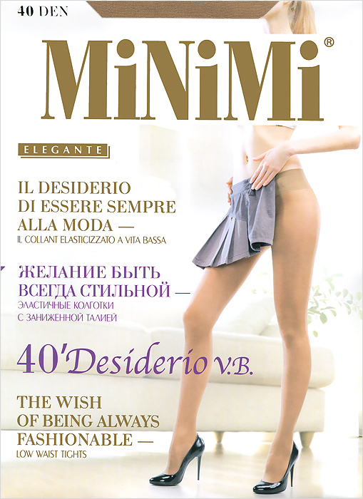 Колготки Desiderio V.B. 40Desiderio V.B. 40 Колготки Desiderio V.B. 40Desiderio V.B. 40Полуматовые эластичные колготки Minimi Desidero V.B. 40 без трусиков, с заниженной талией, с мягким поясом и плоским швом, гигиеничной ластовицей и укрепленным мыском. Сформированная ступня. Плотность: 40 ден.