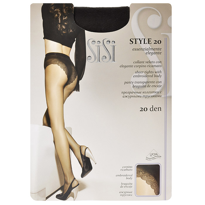 Колготки женские Style 20Style 20_Daino Колготки женские Style 20Style 20_DainoЭластичные колготки Sisi Style 20 с ажурными трусиками, удобными швами, гигиеничной ластовицей и невидимым носком.