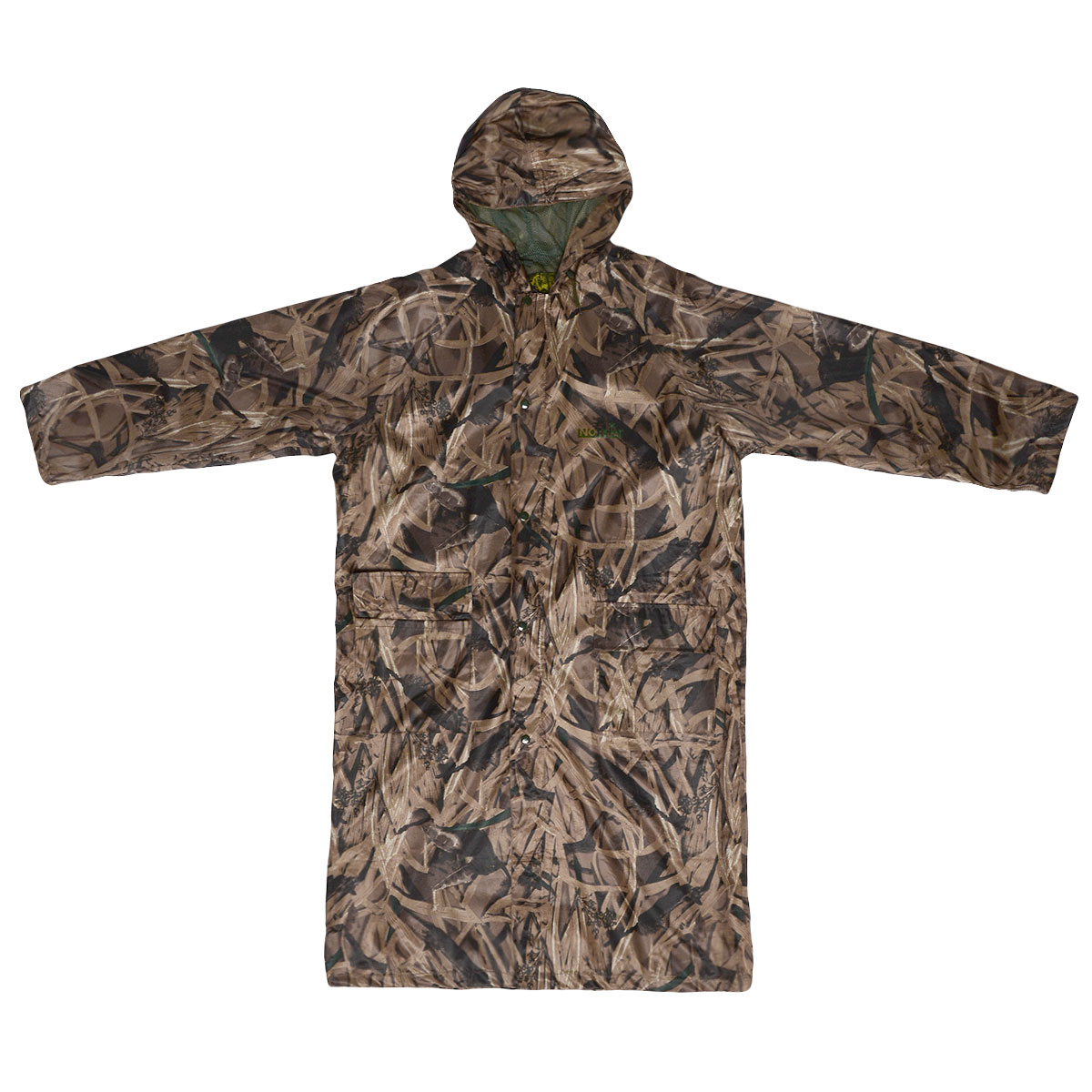 Дождевик617003 Дождевик617003Длинный плащ с капюшоном Norfin Rainfall Camo из прочного материала, который защитит вас от дождя и ветра. Все швы проклеены. Модель застегивается на застежку-молнию и дополнительно имеет ветрозащитный клапан на кнопка и дополнена двумя боковыми карманами.